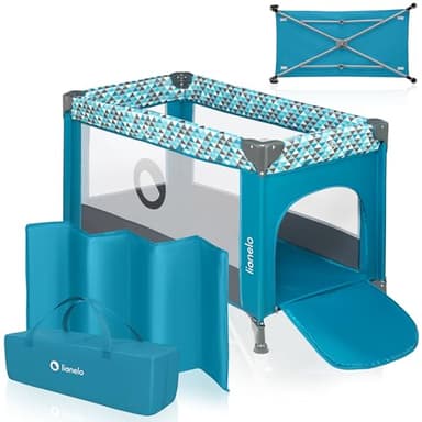 lionelo Stefi Lettino neonato da viaggio pieghevole con materasso, Dalla nascita fino a 3 anni, Box bambini da campeggio con entrata laterale, Le pareti realizzate in rete, Borsa, Route