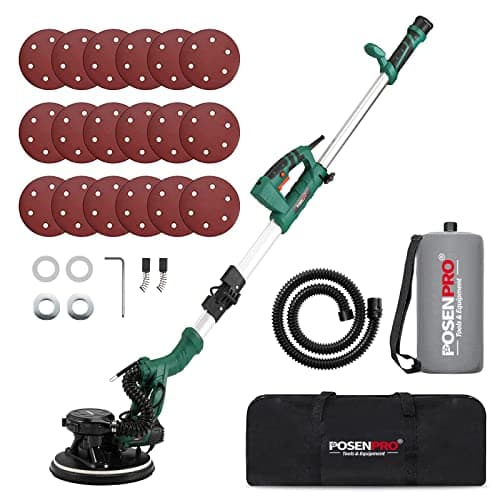 POSENPRO Levigatrice per muro telescopica, 810 W, diam. Platorello 215mm, impugnatura telescopica, attacco per aspiratore, incl. 18 carte abrasive