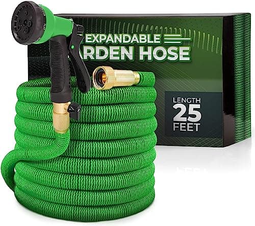Tubo Estensibile da Giardino 7.5 M/ 25 ft, 3/4" Connessioni in ottone 3450D Tessuto, Kink-Free, 8-Funzione Tubo Flessibile Acqua (Verde)