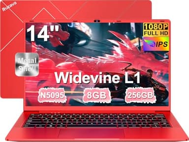 2025 Newest Pc Portatile 14 Pollici Celeron N5095 Upto 2,9 GHz Notebook 8GB RAM 256GB SSD TF 1TB LPDDR4 Win11 5G WiFi 1920 * 1080 FHD USB 3.0 Widevine L1 Laptop Film Italiana - Rosso Corpo in Metallo