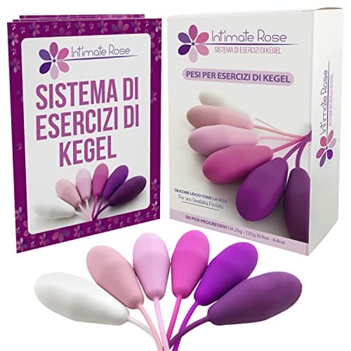 Intimate Rose - Pesi per esercizi Kegel - Esercizi per controllo della vescica e pavimento pelvico - Set di 6 sfere Kegel in silicone alta qualità con kit di allenamento per donne con incontinenza