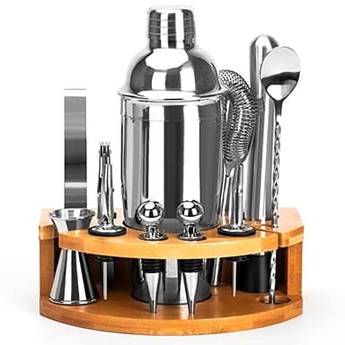 Set Cocktail, Kit Cocktail Professionale in Acciaio Inossidabile da 12 Pezzi, Shaker da 750 ml, Kit Barman con Supporto in Legno per La Casa o il Bar, Libro da Cocktail