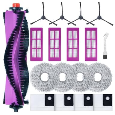 Kit di accessori per EUREKA J15 Pro Ultra Robot Aspirapolvere Lavapavimenti, Pezzi di Ricambio 1 Spazzola Principale Rullo, 4 Filtri Hepa, 4 Mop Pad, 4 Spazzole Laterali, 4 Sacchetti Polvere