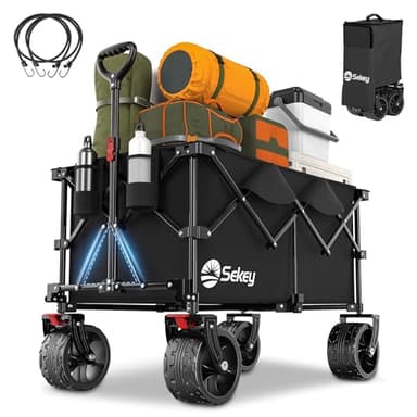 Sekey XXL Plus Carrello Spiaggia con Freni 200L 150KG, Carrello Pieghevole Ruote Grandi Extra 17x10 cm Tutti i Terreni, Brevettato Pieghevole da QUATTRO Direzioni SE4011, Nero Profondo