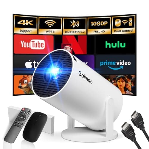 [App integrata] Mini Proiettore 2025 Proiettore Portatile Dual Control con Mouse Android TV Auto Keystone WiFi 6 BT5.2 180° Rotatable HDMI/TV Stick/USB/PS5/Laptop, con Cavo HDMI & Mouse