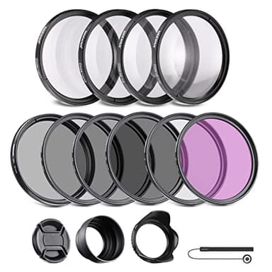 NEEWER 58mm Kit di Filtro ND/CPL/UV/FLD/Close Up e Accessori per Obiettivo con ND2 ND4 ND8, Filtri Close Up (+1/+2/+4/+10), Paraluce Collapsibile in Gomma, Tappo per Obiettivo, Astuccio per Filtro