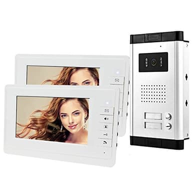 HFeng 7 '' LCD Color Wired Videocitofono Kit 700TVL IR COMS Visione notturna Telecamera esterna Campanello per multi 2 appartamenti/famiglia/casa Monitor bianchi 100 metri