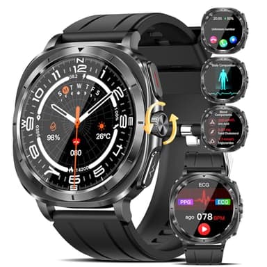 2025 Smartwatch Uomo con ECG/Acido Urico/Pressione Arteriosa/Sonno/BMI/Temperatura Corporea/Cardiofrequenzimetro,1,43"AMOLED 𝐆li𝐜𝐞𝐦𝐢𝐚 Orologio con NFC Apre la Porta,Pulsante SOS,IP68 iOS Android