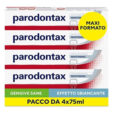 Parodontax Dentifricio Whitening, Effetto Sbiancante*, per Gengive Sane e denti Forti, Uso Quotidiano, Gusto migliorato, Pacco da 4x75ml
