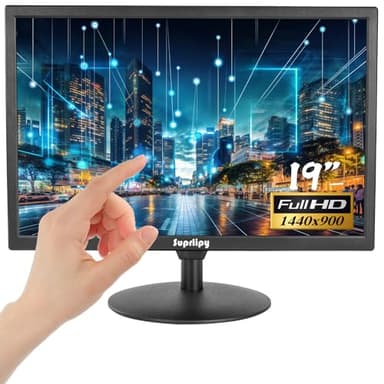Suprlipy Monitor touch screen da 19 pollici 1440 x 900 supporto HDMI VGA AV USB BNC, 10 punti touch capacitivo TFT LED Monitor per PC portatile Xbox PS5/PS4 Switch sistemi POS altoparlanti integrati