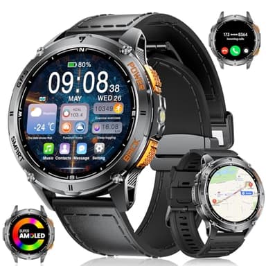 LIGE Smartwatch Uomo con GPS, Monitoraggio Salute, 1.43" AMOLED smartwatch militare con 530mAh Batteria/ 110+ Modalità Sport/LED Torcia/Bussola/Altimetro Orologio Intelligente per Escursionismo