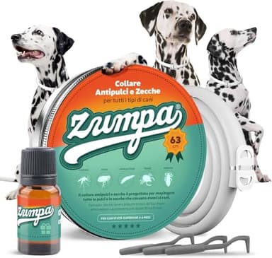 Zumpa Collare Antipulci e Zecche per Cani Taglia Grande e Piccola - 63 cm - Repellente Naturale - Collare Antiparassitario Cani - Protegge Pulci Zecche Pidocchi - Collare Antizecche e Antizanzare Cani
