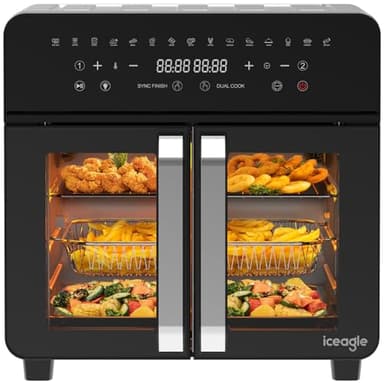 iceagle Friggitrice ad Aria 23L Doppia Zona – XXL Airfryer Forno con Porta Francese | Friggitrice Senza Olio, 15 Programmi, 2200 W, 12 Accessori, Separatore Rimovibile per Cotture Flessibili