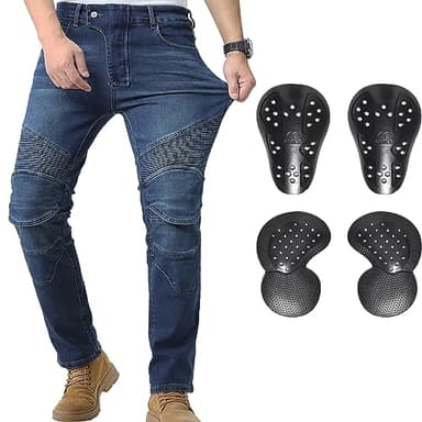 CTBQiTom Pantaloni da Moto da Uomo con Armatura CE Rimovibile, Blu, 34W x 30L