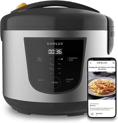 NEWLUX-Robot da Cucina Multifunzione 5L Mod.NEWCOOK con Vasca Antiaderente, Programmabile 24H, 9 Funzioni e 8 Menu Automatici. Mantiene caldo 24 ore | Nero