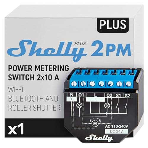 Shelly Plus 2PM, Relè Interrutore con misurazione di consumo, 2 canali - 16A, Wi-Fi e Bluetooth, Automazione di tapperelle, serrande, persiane, Compatibile con Alexa e Google Home, App iOS Android