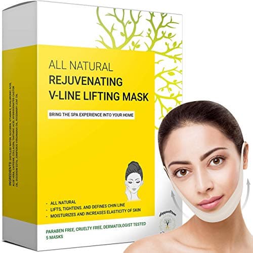 Doppio mento riduttore, Maschera viso lifting V Line, Faccia V-line Chin Up - Solleva, stringe la mascella e il mento - Formulato a San Francisco (5 maschere)
