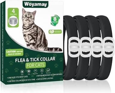 Woyamay Collare Antiparassitario Per Gatti, 4 Pezzi Collare Antipulci Gatto, Protezione di 32 Mesi per Gatti, Antipulci Gatto Regolabili e Impermeabili, Comodo e Leggero per Gatti di Tutte le Taglie