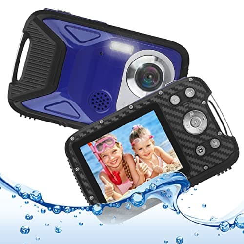 Heegomn Fotocamera digitale impermeabile per bambini, 16MP Full HD 1080P, zoom digitale 8x, videocamera subacquea per adolescenti/principianti (Blu)