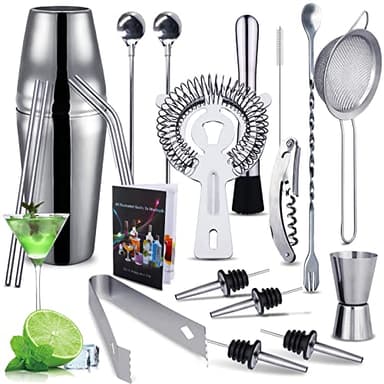 Purpledi Cocktail Shaker Set di 20 Pezzi, in Acciao Inox, Kit Barista Professionale, da 750 ml, Amanti dei Cocktail, per Feste da Bar a Casa