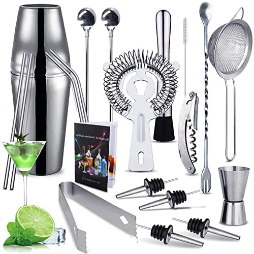 Purpledi Cocktail Shaker Set di 20 Pezzi, in Acciao Inox, Kit Barista Professionale, da 750 ml, Amanti dei Cocktail, per Feste da Bar a Casa