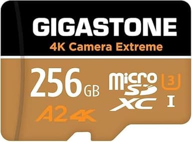 [5 Anni Recupero Dati Gratuito] GIGASTONE 256 GB Scheda di Memoria, Camera Extreme MAX, Velocità fino a 160/130 MB/s, per Gopro, DJI, Insta360, 4K Video, A2 V30 U3 MicroSDXC con Adattatore