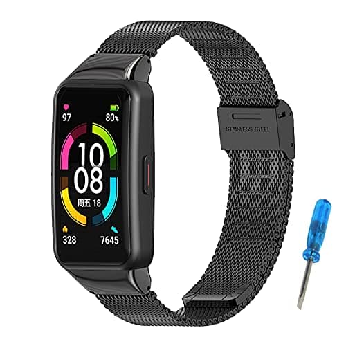 SenMore Cinturino Compatibile per Huawei Band 6 & Honor Band 6 Cinturino in Acciaio Inossidabile Cinturino di Ricambio Impermeabile Accessori per Orologi Honor Band 6 & Huawei Band 6(No Host)(Nero)