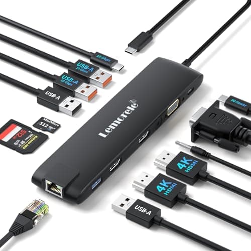 2025 Upgrade Lemorele Docking Station USB C/A 10Gbps 3*Display- 14 in 1, USB C Dock 2 HDMI Adapter 4K, Ethernet, 2 USB 3.2, 2 USB 2.0, VGA, Type-C 3.1, PD 100W, Audio, SD/TF, for Windows, MacBook