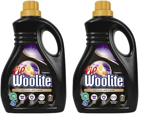 Lip Woolite Detersivo Lavatrice Capi Scuri, Neri e Jeans 25 Lavaggi, da 1500 ml di Detersivo Lavatrice Liquido Capi Scuri con Cheratina (Confezione da 2)