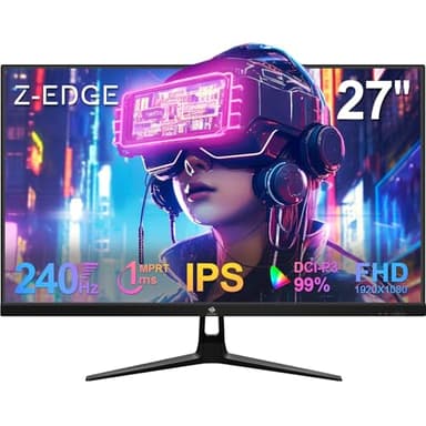 Z-Edge Monitor Gaming 27'' 240 Hz, IPS, 1ms, Schermo PC Gaming FHD 1080P Con HDMI Cavo, FreeSync, 400cd/m², 2*HDMI2.0 & 2*DP1.4, Inclinazione Regolabile, Cornice Ultra Sottile, Montabile VESA 100*100
