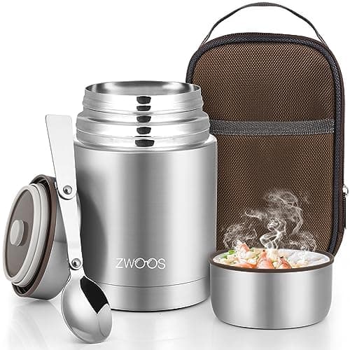 ZWOOS 800ml Thermos Alimenti Caldi, Acciaio Inossidabile 316 Contenitore Termico per Alimenti, Lunch Box Termico con Sacchetto Isolante e Cucchiaio Pieghevole, per Zuppa, Porridge, Riso