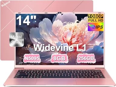 2025 Newest Pc Portatile 14 Pollici Celeron N5095 Upto 2,9 GHz Notebook 8GB RAM 256GB SSD TF 1TB LPDDR4 Win11 5G WiFi 1920*1080 FHD USB 3.0 Widevine L1 Laptop Film Italiana - Oro Corpo in Metallo