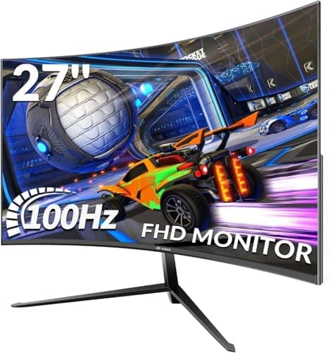 CRUA Monitor da gioco curvo da 27 pollici 100 Hz, schermo per computer Full HD 1080P, monitor per computer senza cornice 1800R con tecnologia FreeSync e protezione degli occhi, supporta VESA, HDMI,VGA