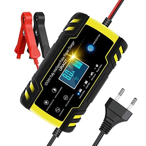 URAQT Caricabatterie Auto Moto 8A 12V/24V, Carica Batteria per Auto di Carica, Mantenitore Batteria Moto Intelligente con Schermo LCD Touch Screen, Multi Ricondizionamento, per Auto Moto Barche AGM
