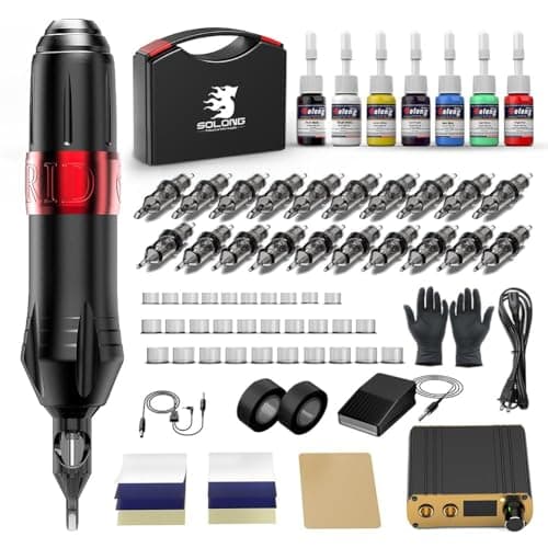 Slong Tattoo Macchinetta Rotativa Professionale per Tatuaggi, Kit Completo con Alimentatore, Cartucce di Aghi e Pigmenti Colorati - Ideale per Tatuatori Professionisti e Principianti