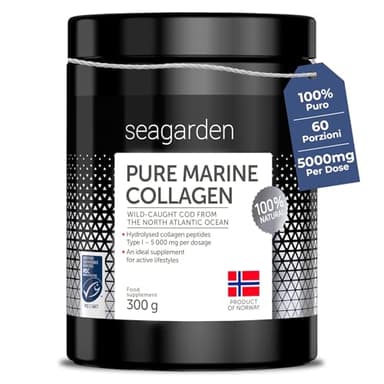 Seagarden Collagene Marino in Polvere - Collagene Idrolizzato Tipo I – 5000mg - Collagene Integratori per Capelli, Pelle, Ossa e Articolazioni - Non Aromatizzato – 300g - 60 porzioni