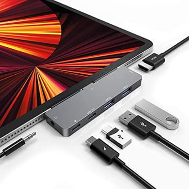 HUB USB C per iPad Pro, adattatore per iPad Air, docking station hub per iPad Pro con HDMI 4K, AUX da 3,5 mm, 2 porte USB 3.0, ricarica e dati USB C PD, per iPad Mini M4 M2 11 12.9 13 Accessori