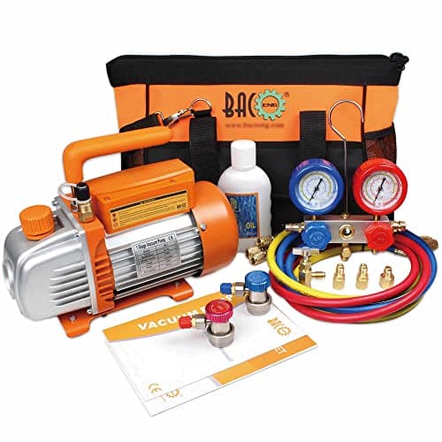 BACOENG Pompa Vuoto per Condizionatori con Kit Manometri Condizionatori, Kit Ricarica Aria Condizionata Auto Ideale per R134A R410A R407C R32 Refrigeranti, Kit Pompa Vuoto per HVAC/Auto AC