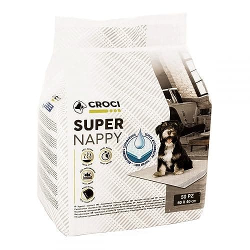 Croci Super Nappy - Tappetini Igienici per Cani 60x40 cm 50 pz - Traverse Cani e Animali Domestici, per Pipi Cane e Gatto Ultra Assorbenti USA e Getta, Antistrappo e Antiodore