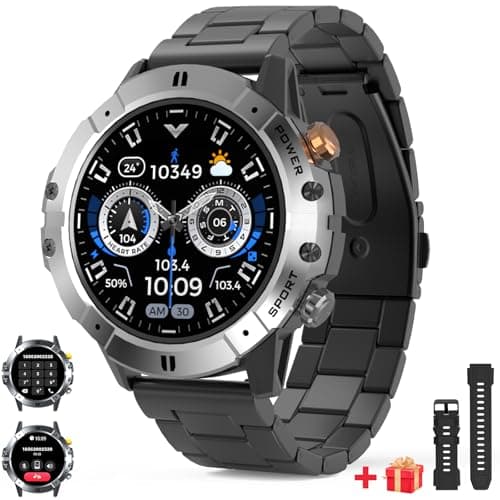 Military orologio Smartwatch Uomo con Effettua/Risponde Chiamate , 1.52" rotondo Fitness Tracker con 120+ Modalità Sport,Ai,1ATM,Notifiche WhatsApp,smart watch con cinturino in metallo per iOS Android