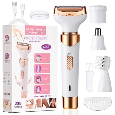 ACWOO Rasoio Elettrico Donna, 4 in 1 Epilatore Elettrico Donna, Rasoio Donna Elettrico Senza Fili, Multifunzione Rasoio a Secco e Bagnato per Una Rasatura Delicata e Accurata, Impermeabile (B)