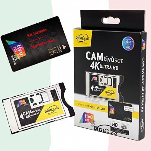 TiVuSat DIGIQuest - Scheda UHD nera 4K UHD e EasyMouse 4K Ultra HD SmartCam di DIGIQuest - Modulo UHD CI+ nero incluso, TiVuSat 4K UHD, canali Italiani HD/4K via satellite Eutelsat HotBird 13,0° est