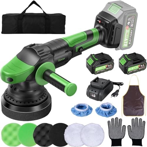 Ginour Lucidatrice Auto a Batteria 21V con 2 Batterie da 3Ah, 900W Motore Senza Spazzole, Lucidatrice Rotorbitale Eccentrica da 15mm, 2000-6000RPM