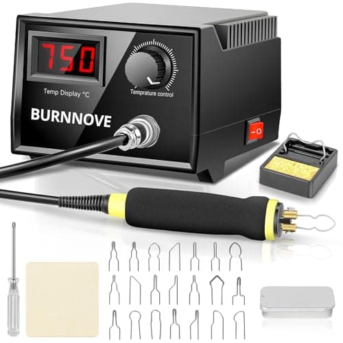 BURNNOVE Kit Pirografia Legno 60W 220V Pirografo Digitale con Temperatura Regolabile 100-750°C, Pirografo Elettrico con Display Digitale e 21 Teste di Penna, per Legno, Pelle, Bambù