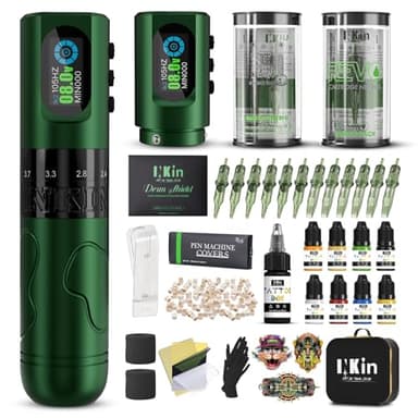 INKin INKflexo Macchina Tatuaggi Kit Completo con 6 Corse 2,0-4,2mm Stroke Length Macchinetta Tatuaggi Wireless e Revo Aghi Tattoo Misti, 9 Pezzi Tattoo Ink, Professionali Kit Tatuaggi per Tatuatore