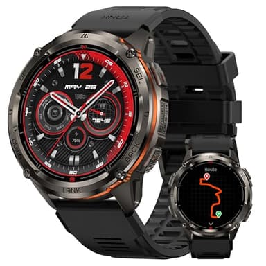 KOSPET TANK T3 Ultra 2 Smartwatch, Corpo in Acciaio Inox, GPS, AMOLED 1,43", Durata Batteria Fino 40 Giorni, Impermeabile 5ATM, 170 Modalità Sportive, Compatibile iOS/Android, Orologio Militare Uomo