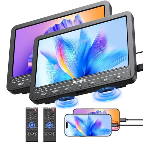 GOnavidio Lettore DVD Portatile a 2 schermo da 10,5" per Auto con Ingresso HDMI, Batteria Ricaricabile Incorporata, Lettori DVD per Auto Supportano Scheda USB/TF, Ultima Memoria, riproduci Film Uguali
