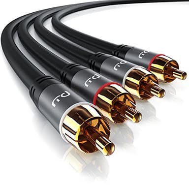 Primewire - 5m Cavo RCA Stereo - 2X RCA Maschio a 2X RCA Maschio - Connettori Dorati Auto-adattativi - Cavo per Amplificatori, Impianti Audio, Altoparlanti Stereo, Impianti Auto e Molto Altro