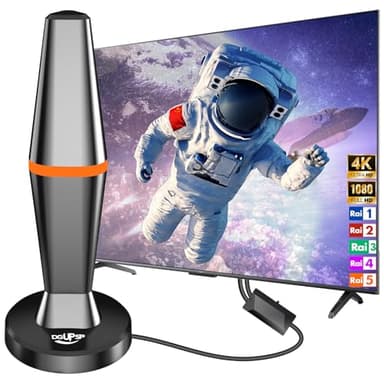 Antenna TV Interna Digitale, Potente Ricezione a Lunga Distanza, Base Magnetica per TV Portatili, Supporto TDT 4K 1080p VHF UHF DVB-T/DVB-T2