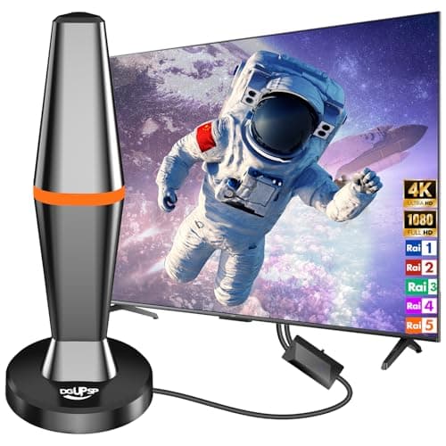 Antenna TV Interna Digitale, Potente Ricezione a Lunga Distanza, Base Magnetica per TV Portatili, Supporto TDT 4K 1080p VHF UHF DVB-T/DVB-T2